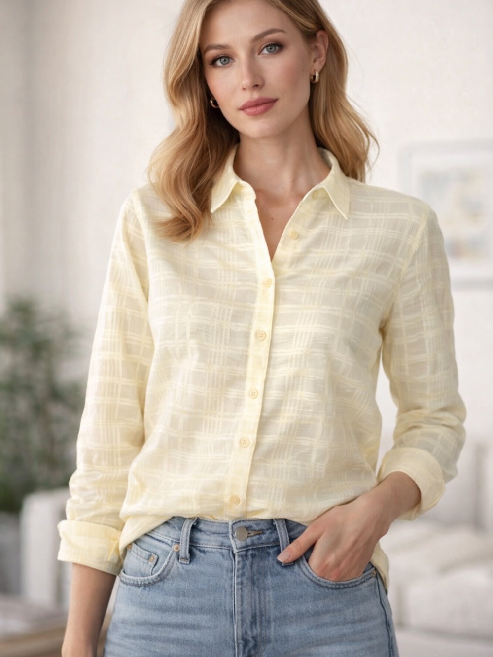 Cleo Butter Yellow Long-Sleeve Button-Up Shirt - Size L